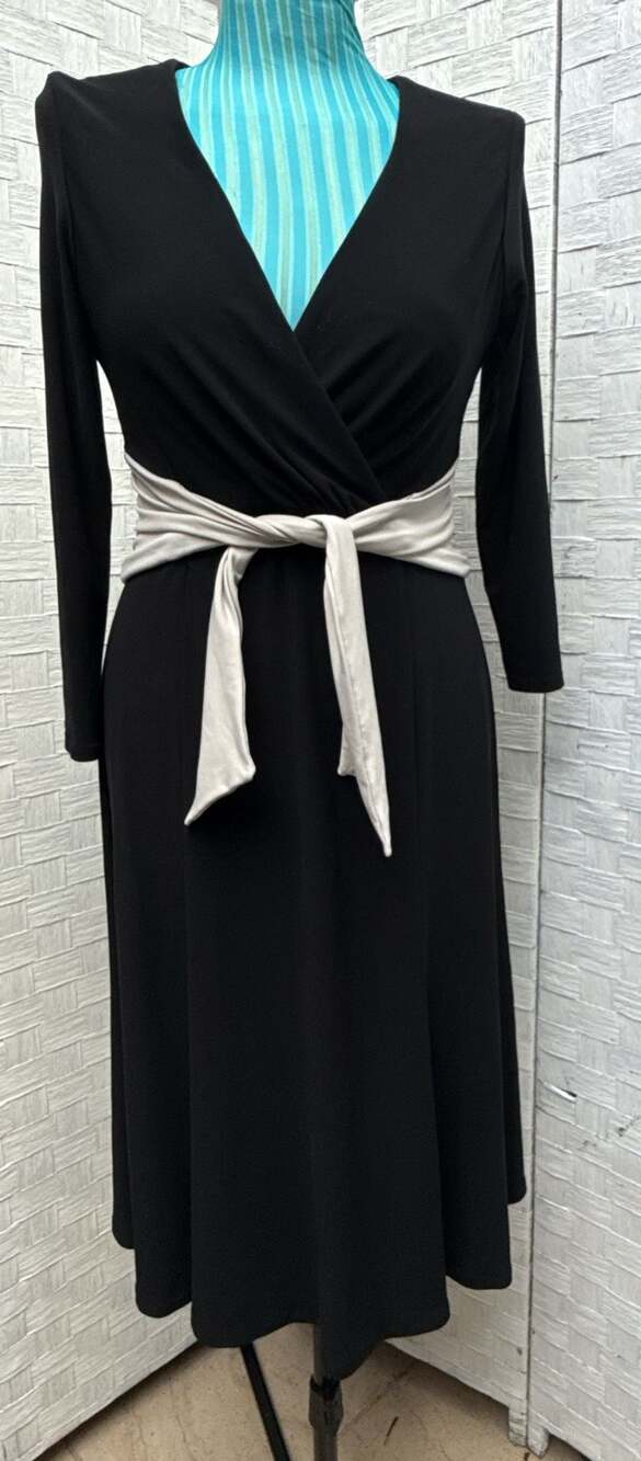 Jones New York Dress Size 6 Black Beige Wrap Long Sleeve